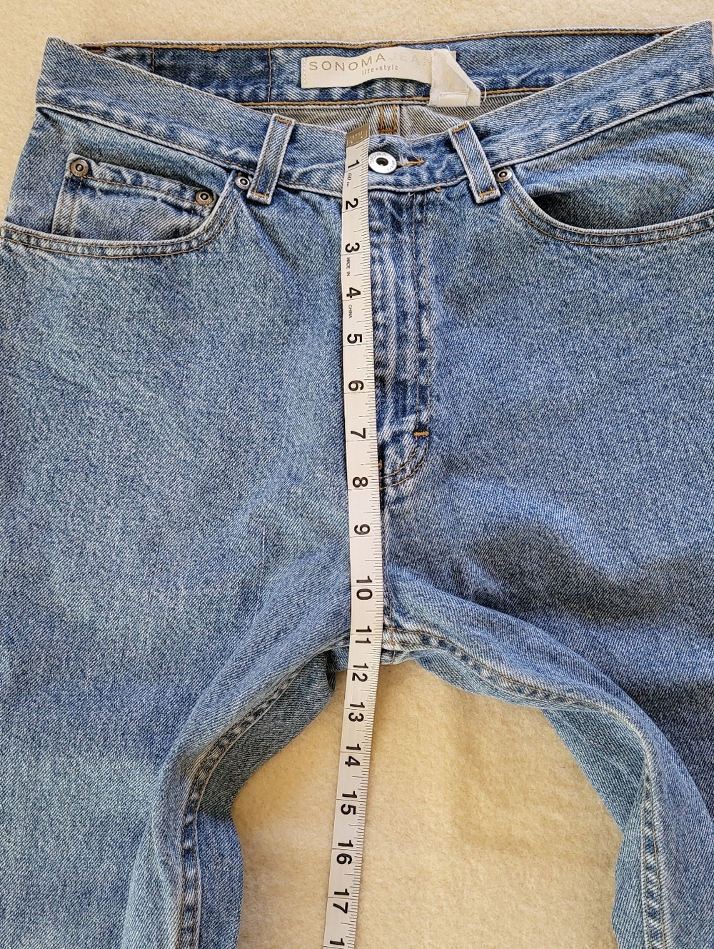 Vintage 90's, Cotton Blue Jeans Size 29, med blue wash denim, Straight Leg - Picture 5 of 10